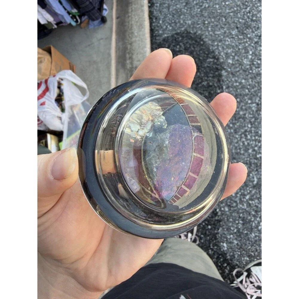 Crystal Filled Glass Paperweight Rainbow Quartz Amethyst Domed Glass Paper Weigh